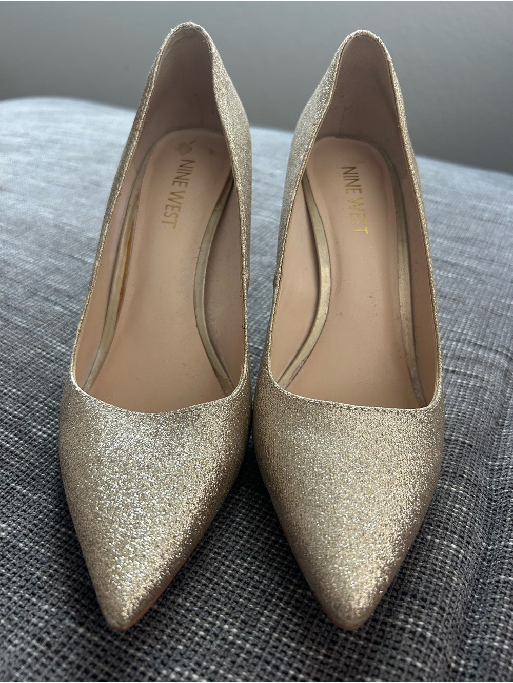 Nine West Gold Glitter Pointed-Toe Pumps